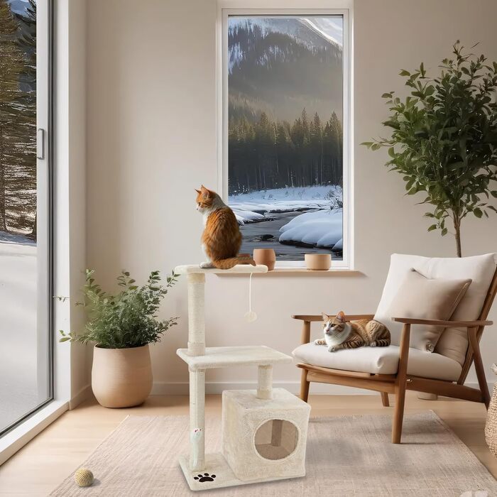 Дерев'яний комплекс для котів Beltom з огородженим будиночком, 85 см, бежевий