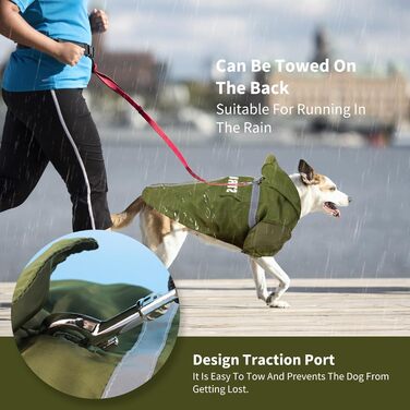 Дощовик для собак PETCUTE: водонепроникний, дихаючий, з капюшоном, XL, оливковий