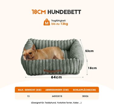 Ортопедичний лежак для собак та котів, лежанка для маленьких собак, з м'яким підголівником, знімний матрац, лежанка-софа з ручками (темно-сірий, 64x53x18 см) M, темно-сірий