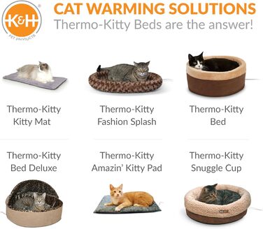 K&H Thermo-Kitty — підігрівальне ліжко для котів, маленьке, 40,6 см, мокко/світло-коричневе, електричне, затишне спальне місце для домашніх тварин