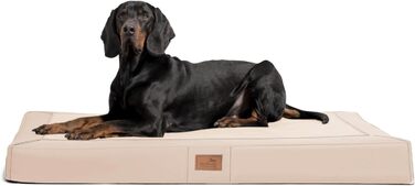 Ортопедичний лежак для собак Tierlando® Oscar VIP з екошкіри та велюру з віскоеластичною піною, антипрослизаючою основою, 100x80 см, колір: кремовий