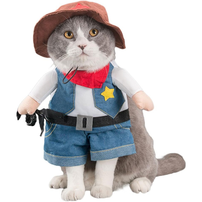 Костюм для домашніх тварин: собака, кіт - G-Like. Милі та стильні куртки, переодягання, сорочки, сукні, костюми. Ідеально для Хелловіну та Різдва (L, Ковбой)