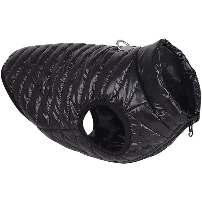Зимовий теплий водонепроникний теплий зимовий одяг для собак з кільцем D, суперлегкий, для маленьких собак, кошенят, цуценят (XS, Чорний)