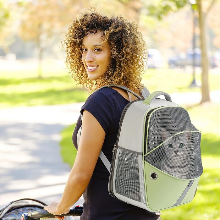 Рюкзак-переноска для тварин Galatée, розширюваний, для котів та маленьких собак (зелений)