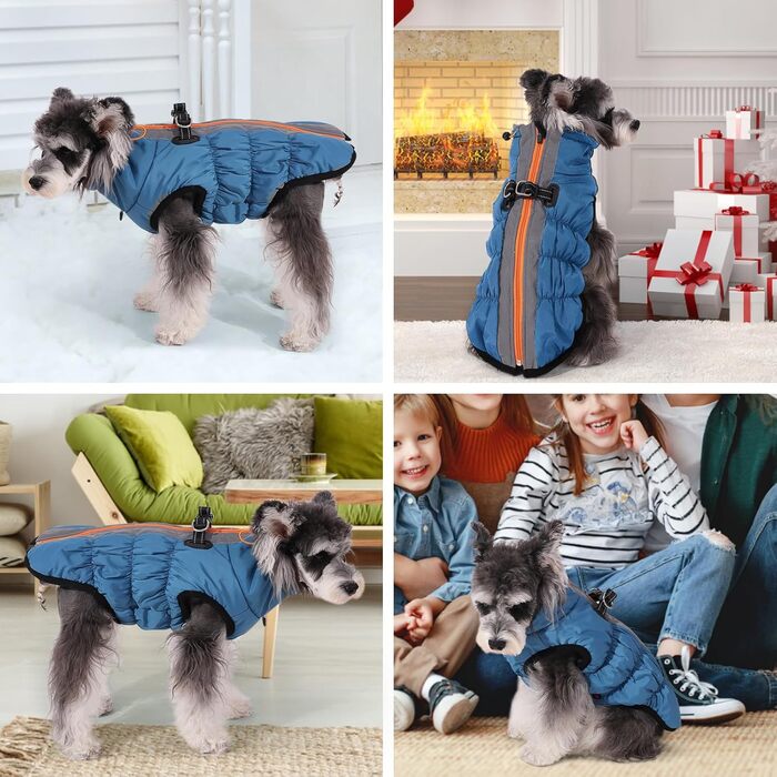 Водонепроникний теплий зимовий одяг для собак - куртка з кільцем D, одяг для домашніх тварин, тепла куртка для собак, для маленьких, середніх та великих собак (L, блакитний)