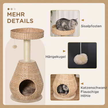 PawHut Cat Tree з котячою печерою 82,5H см, іграшка з сизалю та м'ячем для маленьких котів, стайня та кольорова в жовтому кольорі