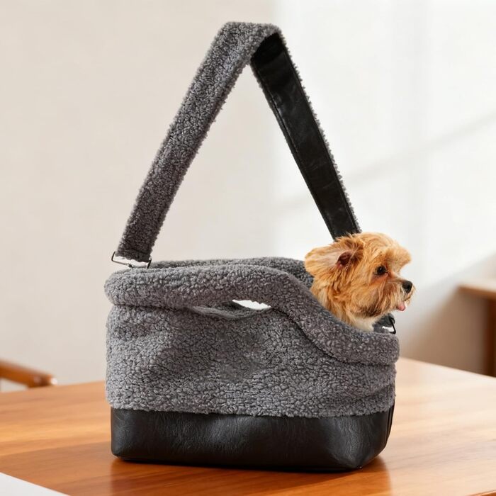 Транспортна сумка для цуценят: водонепроникна, тепла, з безпечним кріпленням та плечовим ременем. Підходить для маленьких порід та кошенят, для прогулянок у холодну погоду (сіра)