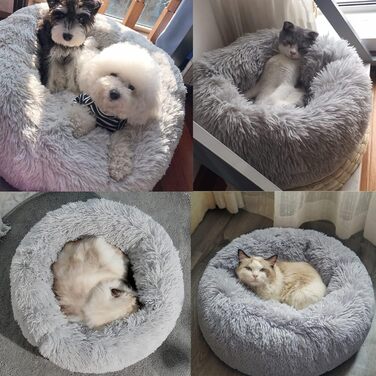 М'яке ліжко для кота та собаки: кругле, плюшеве, миється. Ліжко-подушка для домашніх тварин (70см, 60см, білий, світло-сірий)