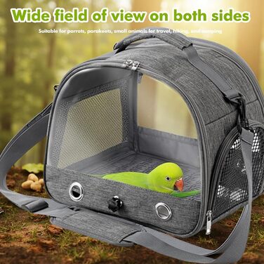 Транспортна сумка для птахів Vogel з ручкою та металевим підносом, переносна клітка, сумка для подорожей з папугами, рюкзак для птахів з дерев'яною ручкою, переносна сумка для маленьких тварин, переносна клітка для птахів (Сірий)
