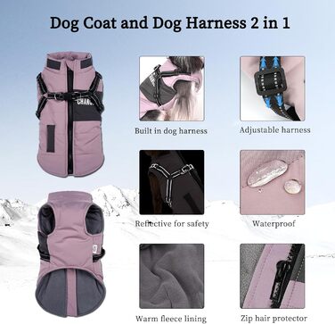 Зимовий одяг для собак: теплий одяг для цуценят та собак середніх розмірів (XXL, блакитний) з світловідбиваючим жилетом