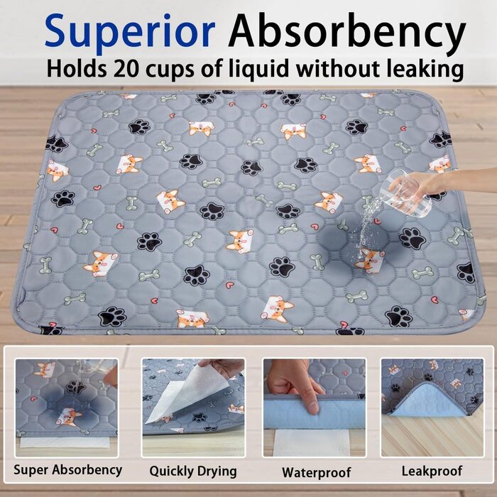 Підкладки для тварин, 2 шт. Зносостійкі килимки для цуценят та собак, швидко поглинаючі пелюшки для собак, котів, морських свинок -- 60x90 см