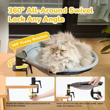 Кішка-гамак CATISM: крутиться на 360°, зручне ліжко-кошик для котів, сірий, 36x38 см, до 20 кг