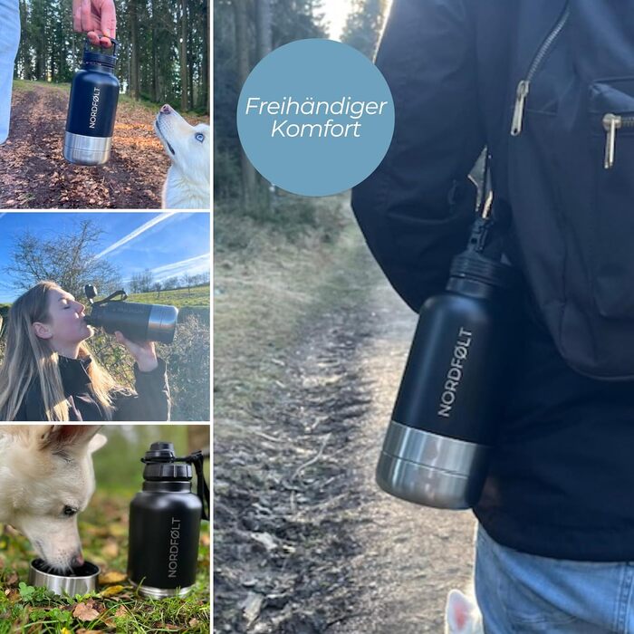 NORDFØLT® Поїлка для собак 4-в-1 з мисками для води та корму, 950 мл, ізотермо-пляшка з нержавіючої сталі, аксесуари для собак, BPA-Free