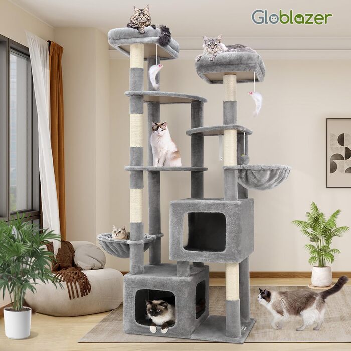 Драбина для котів Globlazer XXL, 189 см, сірий, з великою печерею та платформами