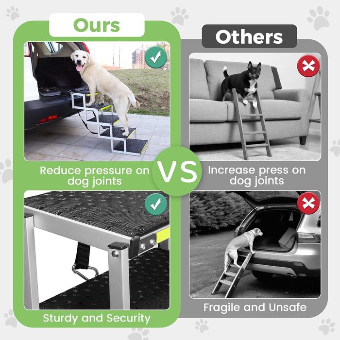 Сходинка для собак Robuster з 6 сходинками, покриття 1680D PVC, антиковзка, легка та портативна – ідеально для авто, SUV, вантажівки – Чорний (106 x 80 x 43 см), алюмінієва конструкція