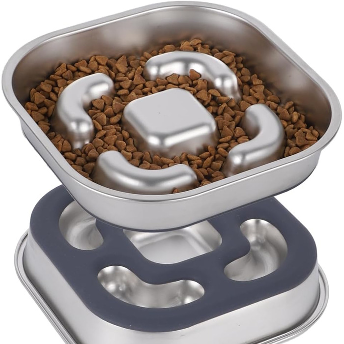 Антислизька годівниця для собак Nayelf з нержавіючої сталі 304, з силіконовим дном, 23*23*4.5 см