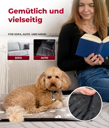 Лежанка для собак HS-Hundebett® XS (45x65 см) – неслизька та затишна, з наповнювачем 3 см – ідеальна для дивану, авто та переноски – Made in DE (65 x 95 см, Tatze Beige)