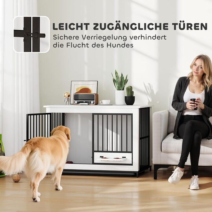 Кія для собак PawHut - переносна будка для собак, біла, 95 x 60 x 68,5 см, з поворотними мисками