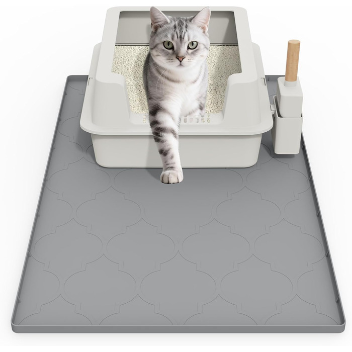 Силіконова килимок під лоток для котів, 86x56 см, вологостійкий, легко чиститься, не слизький, сірий