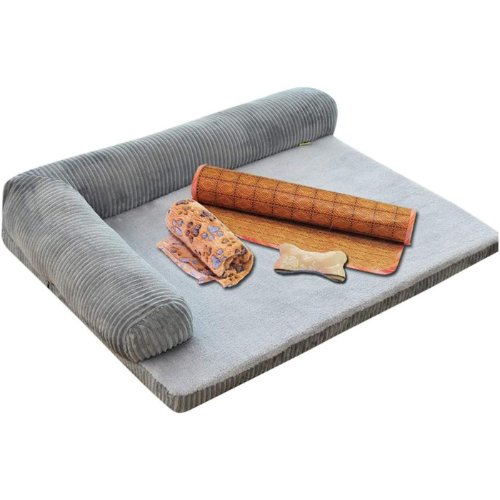 Крісло-лежанка для собак середніх та великих порід, лежанка для тварин, корзина для собак, собаче ліжко, набір з 4 частин, сірий колір, 55x45x13 см