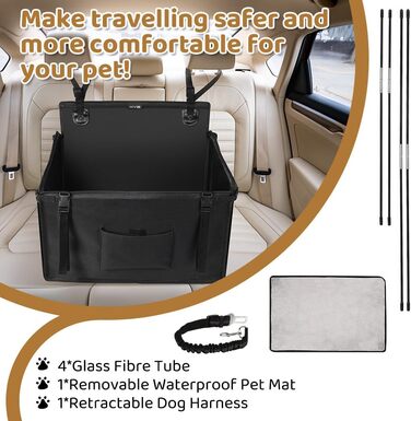 Автокрісло для собак KYG - стабільне, водовідштовхувальне, антиковзаюче, з 4 ременями, M (58x55x36 см)