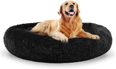 Кругле м'яке ліжко для собак та котів (80 см, чорний колір). XL для великих та середніх собак.