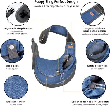 Слін для собак та цуценят CUBY: зручний та безпечний, з дихаючою сіткою та регульованим ременем, для прогулянок та подорожей (Джинс, M)