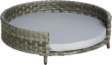 Лежак PawHut для собак і котів з подушкою, ротанг, сірий, 75x75x20 см