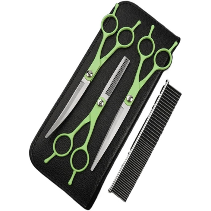 Набір для стрижки собак: 4 інструменти (пряма, вигнута, проріджуюча), шкіряна сумка. Підходить для тіла, морди, вух, хвоста.