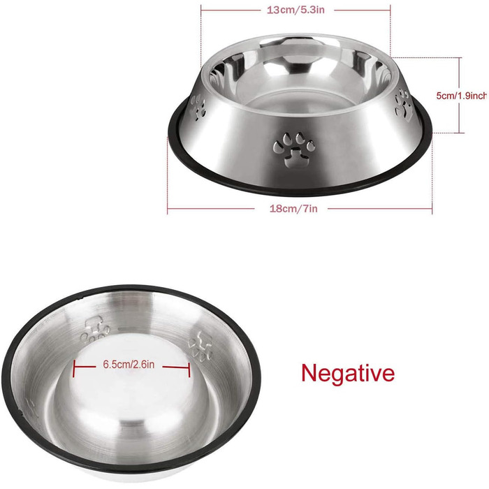Набір з 2 мисок для собак з нержавіючої сталі, великі та малі, антиковзні, 30 см та 18 см