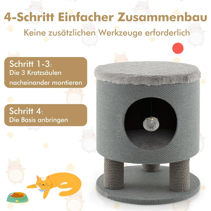 Драбина-кіготник для котів COSTWAY з будиночком та м'яким сидінням, сірий, 40x40x47 см
