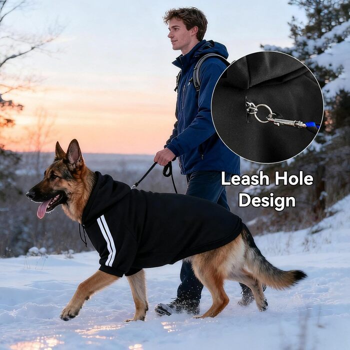 Теплий собачий пуловер NAMSAN для великих собак: зимовий одяг, худі з кнопками (6XL, чорний)