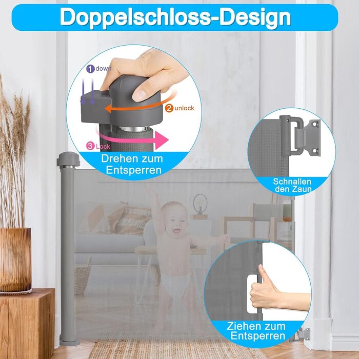 Захист для воріт NAIZY: ролетний захист для собак та дітей, 180 см, сірий