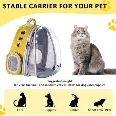 Розширюваний рюкзак для котів та собак, переноска-рюкзак з прозорим вікном та блискавкою, для подорожей та піших прогулянок (Жовтий)