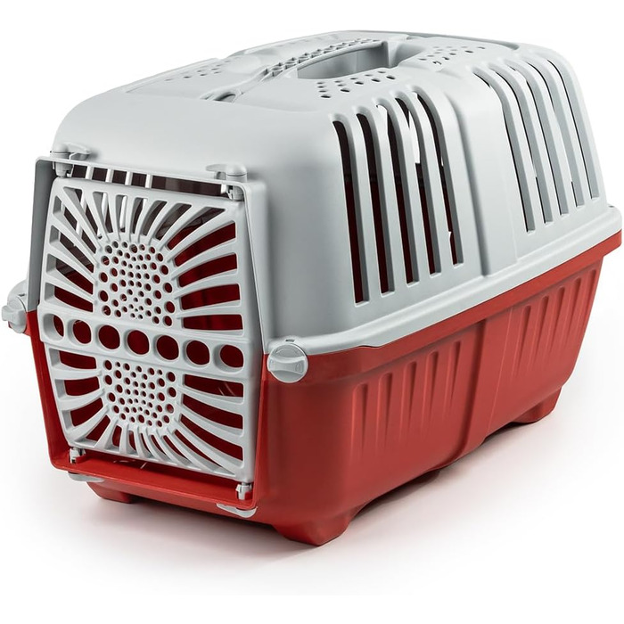 Транспортний бокс для собак Lionto з міцного переробленого пластику, 55x36x36 см, з практичним замком та ручкою, підходить для котів та дрібних тварин, для тварин до 15 кг, сірий