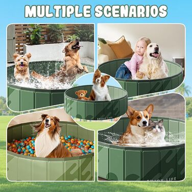Складний басейн для собак, 80 см, 20 см, темно-зелений. Портативний басейн для собак та котів для дачі та саду. Міцний, надувний, для активного відпочинку.
