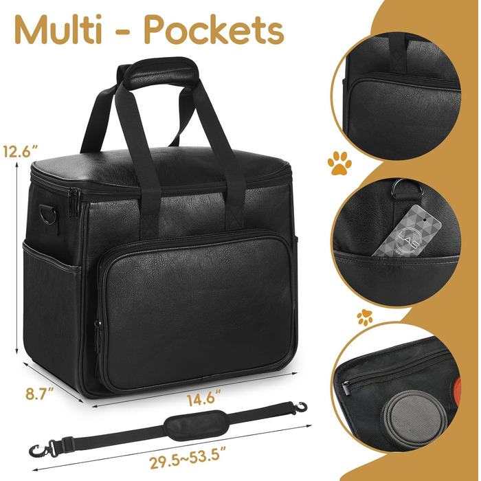 Лававін Чорна дорожня сумка для собак та котів, дорожній набір, з контейнерами для їжі та мисками, схвалена авіаперевізниками
