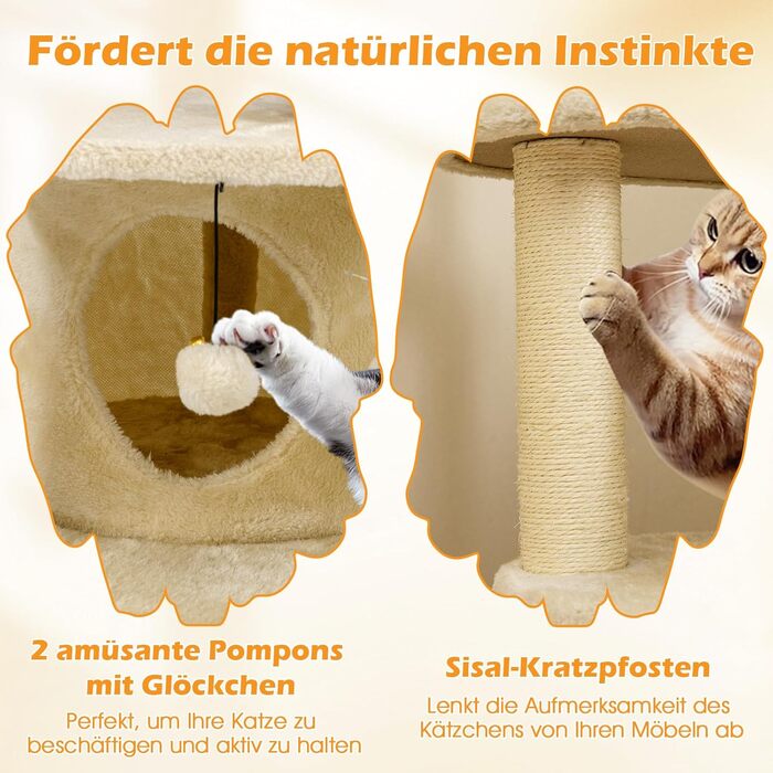 Дерев'яний кігтечка для котів Costway з будиночком, сходами, платформами та іграшкою (світло-бежевий)