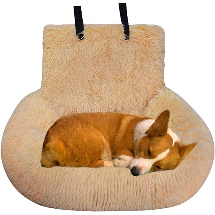 Автокрісло для собак, лежанка для собак у машину, м'яке автокрісло для тварин з ременем безпеки, переноска для собак, авто лежанка для маленьких, середніх та великих собак (персиковий, великий)