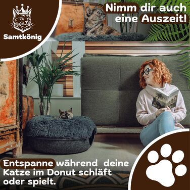 Samtkönig® Котяча лежанка-домік з фетру, тунель-донат 60x60x30 см, м'яке ліжко для котів з знімним чохлом, пухка лежанка для котів, тунель для ігор та сну