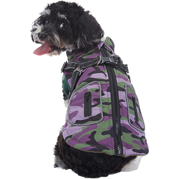 Водонепроникна куртка для собак, світловідбиваюча, теплий зимовий одяг, жилет з інтегрованим шлейкою, для малих, середніх та великих тварин, для холодної погоди та нічних прогулянок (фіолетовий, XL)