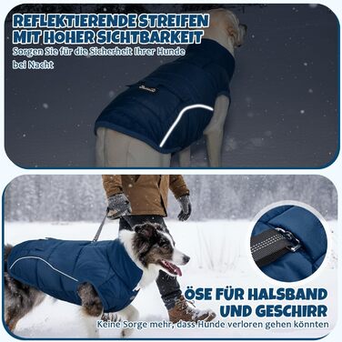 Зимова куртка для собак Nasjac Hund Wintermante, тепла флісова куртка для собак, водонепроникна куртка для собак, для собак маленьких та середніх розмірів (Темно-синій, L)