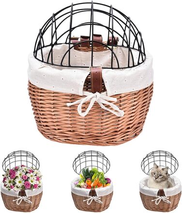 Фарбування для собак та котів на кермо велосипеда | Плетені корзинки з металевим покриттям | Знімний велосипедний кошик для маленьких собак та котів