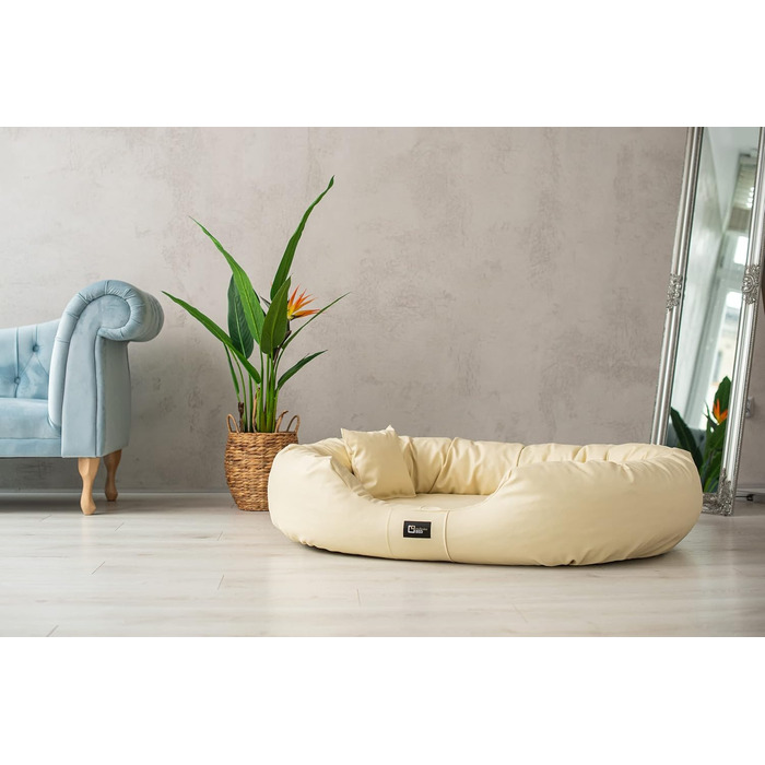 Ортопедичне ліжко для собак Nancy Premium, велике, кремове (XL) - килимок, ліжко для собак з еко-шкіри, з антиковзаючою поверхнею, зносостійке, міцне