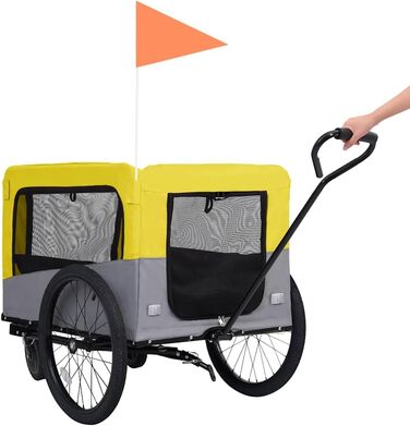 Причіп для собак на велосипеді vidaXL 2в1, жовтий – причіп-візок для собак, жовтий