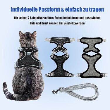 Шлейка для кота Brustgeschirr Cat, надійна та зручна, з регулюванням та світловідбиваючими смугами (Чорний, S)