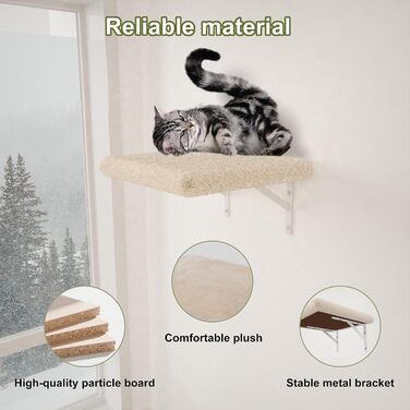 Комплекс для котів BYBYME з гамаком, ліжком та високими полицями для кількох котів, плюшевий лежак, когтеточка та стовпчики з сизалю, 6 шт., міцні меблі для лазіння (бежевий, 5 шт. з довгою перемичкою)