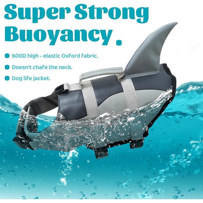 Жилет для плавання собак, жилет для тварин у вигляді акули, жилет для собак (S)