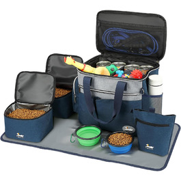 Тайхойін Сумка-переноска для собак, подорожі, комплект для догляду: 2 місткості для корму, 2 складані миски, килимок, кишеня для ласощів, зелено-блакитний