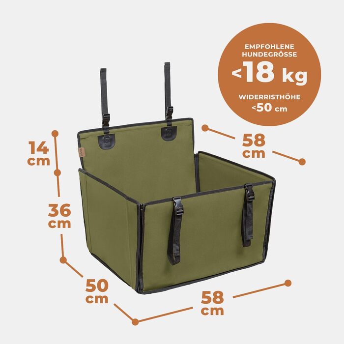 Автокрісло для собак WUGLO Extra Stabiler - міцне, водонепроникне, для собак середніх розмірів (M, Хакі)